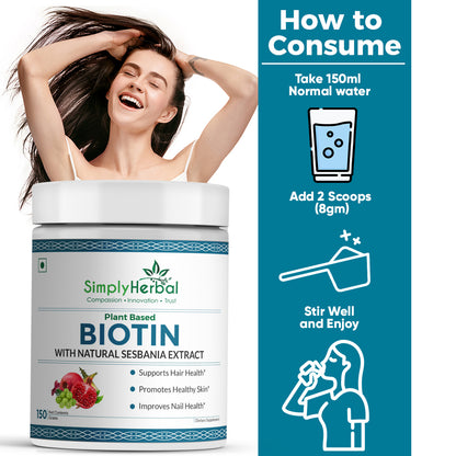 Simply Herbal Plant-Based Biotin Powder with Natural Sesbania Agati Extract – 300 Gm