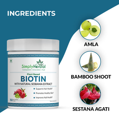 Simply Herbal Plant-Based Biotin Powder with Natural Sesbania Agati Extract – 300 Gm