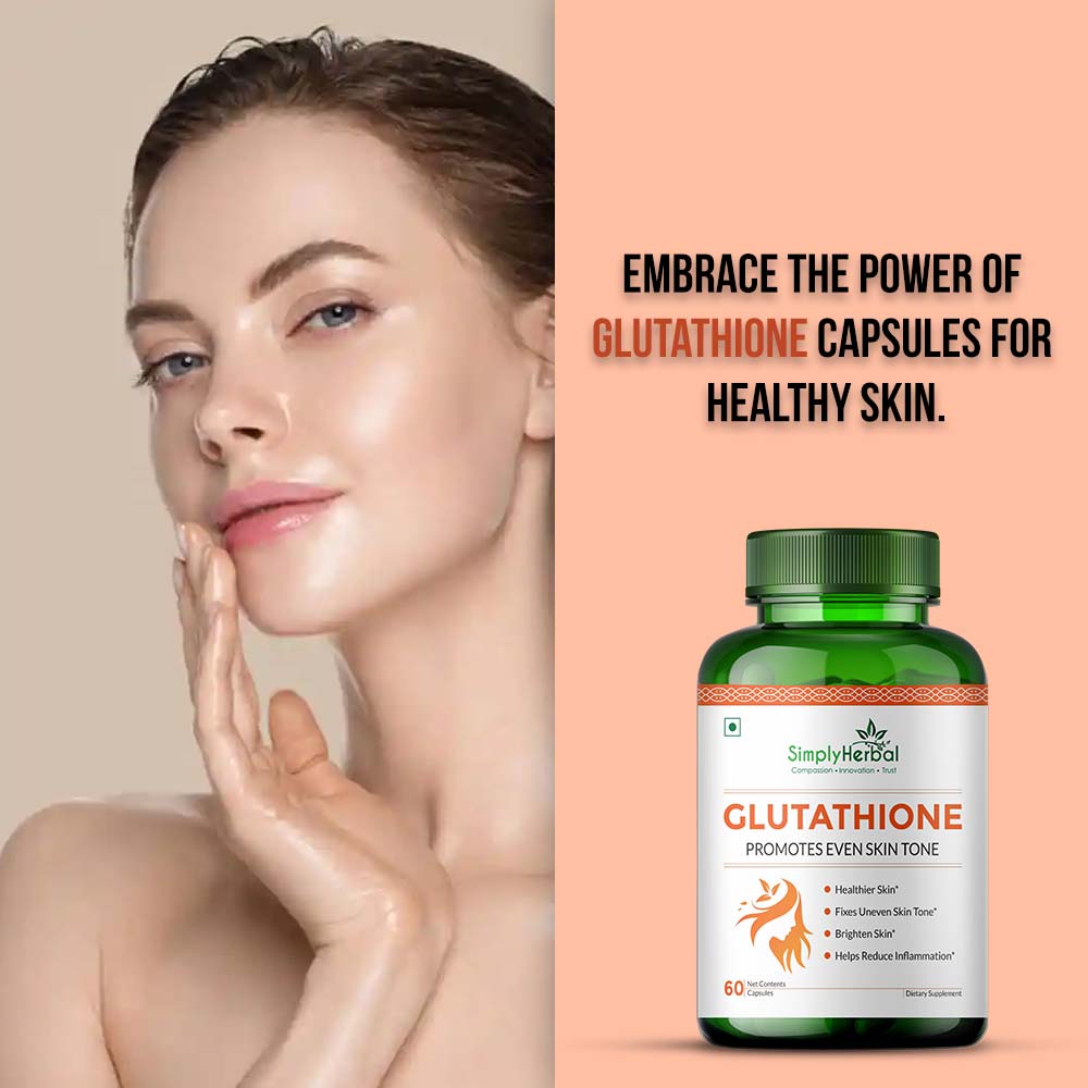 Simply Herbal L-Glutathione With Vitamin C & E for Skin Glowing, Lightening & Whitening 1000mg -60 Capsules