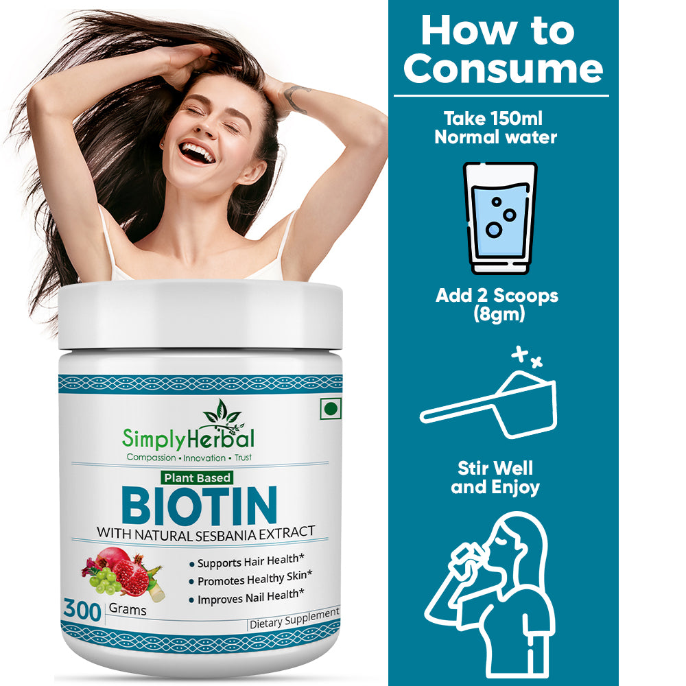 Simply Herbal Plant-Based Biotin Powder with Natural Sesbania Agati Extract – 300 Gm