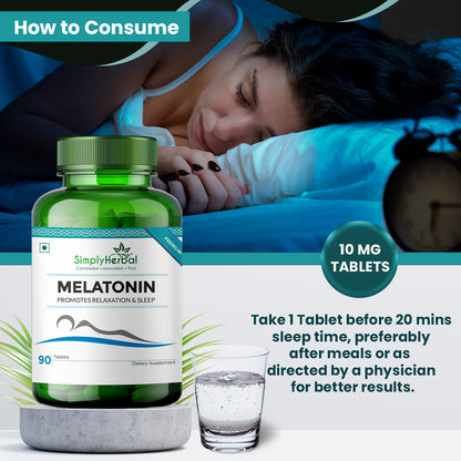 Simply Herbal Melatonin 10mg Sleeping Aid Healthy Sleep Cycle-90 Tablets