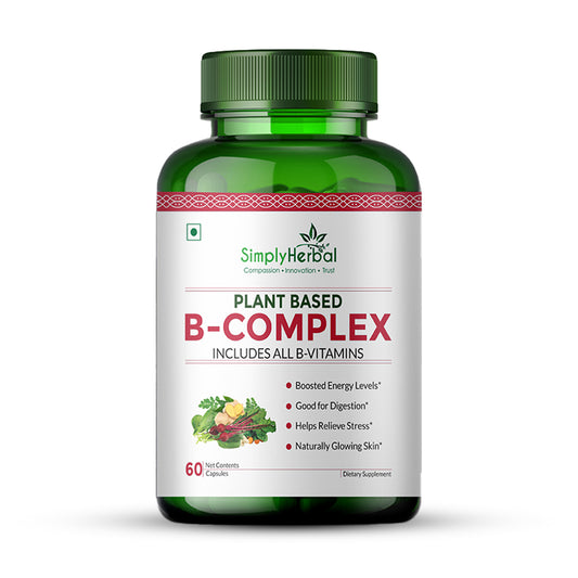 Simply Herbal Plant-Based Vitamin B Complex 100% RDA B1, B2, B3, B5, B6, B7, B9 & B12 - 60 Capsules