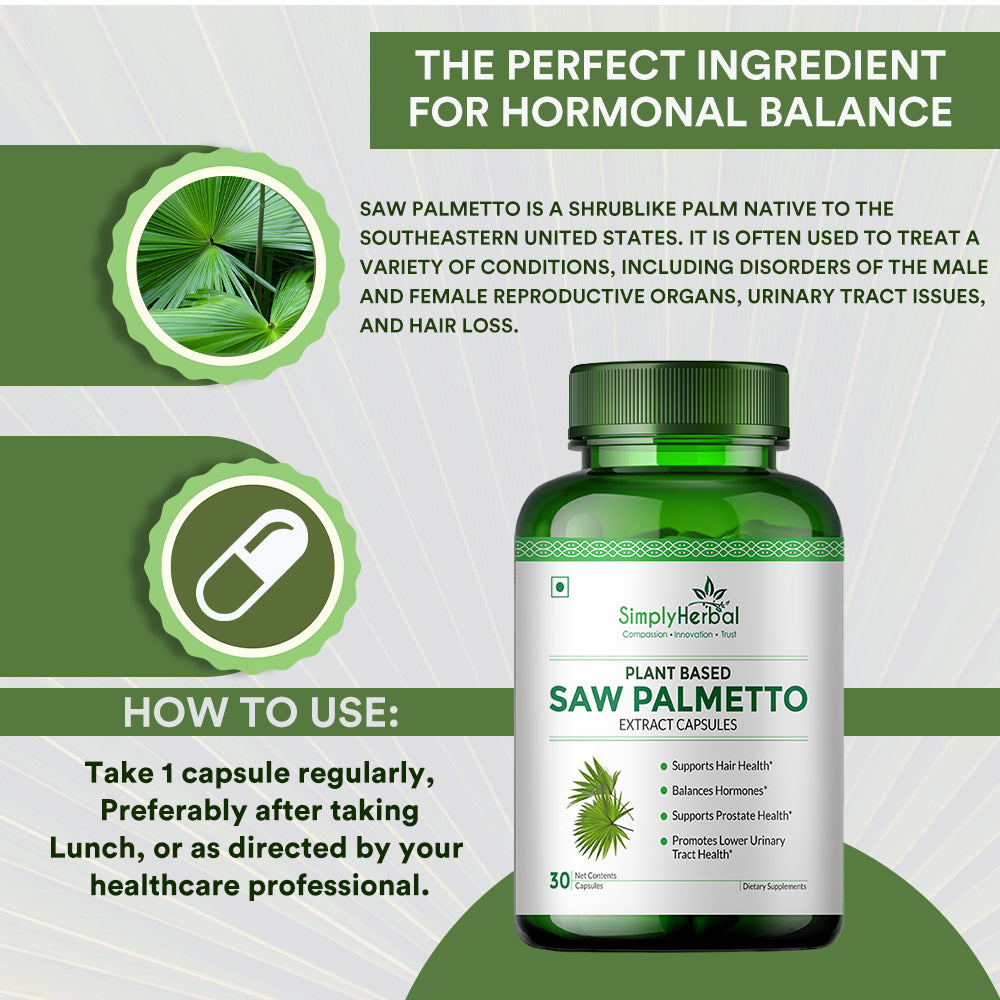 Simply Herbal Saw Palmetto Extract Prostate Health & Hair Growth 800mg -30 Capsules